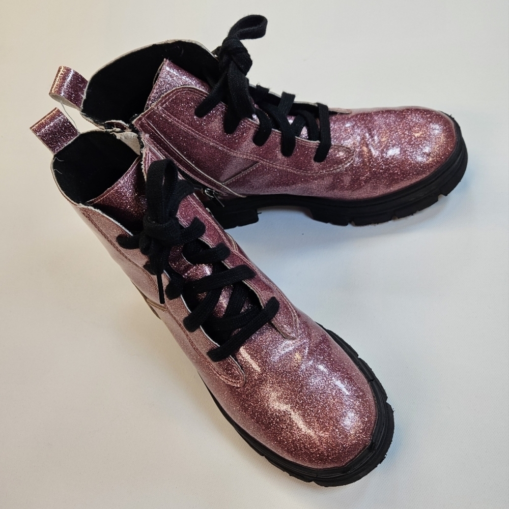 GIRLS SIZE 4 PINK UGG ASHTON LACE UP GLITTER COMBAT BOOTS 1151571K